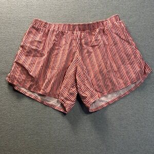 Handmade Pull On Shorts Womens Large Red White‎ Seersucker Stripe Cottagecore